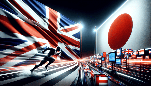 DALL·E 2023-12-09 13.30.16 - A visual representation emphasizing the competitive nature of the global advertising market, focusing on the United Kingdom overtaking Japan. The scen