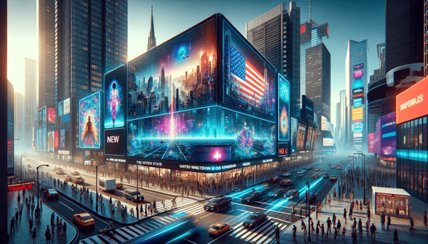 DALL·E 2023-12-24 11.03.43 - A futuristic digital Out-Of-Home (OOH) advertising scene in the United States, the United Kingdom, and Australia. The image should depict advanced, la