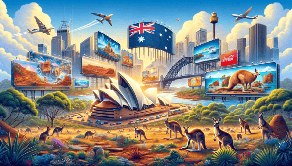 DALL·E 2023-12-24 11.34.49 - A depiction of Australias outdoor advertising (OOH) industry in a distinctly Australian setting, featuring iconic Australian elements like the Sydney