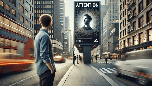 DALL·E 2025-01-18 17.18.24 - A realistic depiction of a person standing on a busy city street, intently observing a large outdoor advertisement displayed on a digital billboard. T